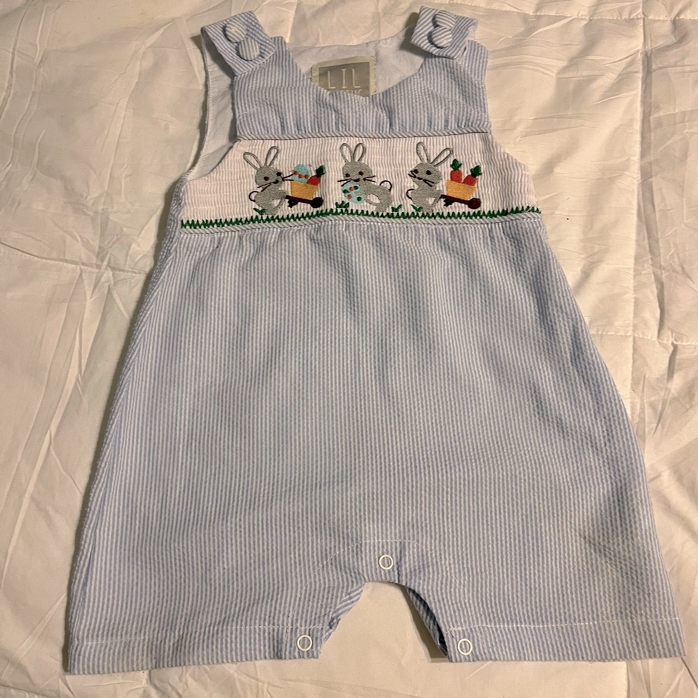 Blue and white stripe Bunny Bubble. 12-18 months